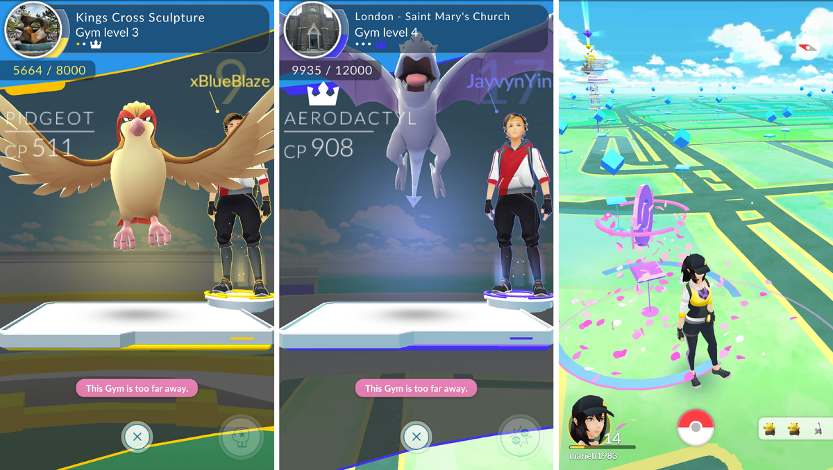 Pokemon Go battle screens and walking around