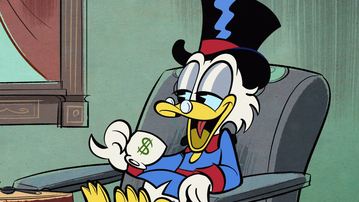 scrooge mcduck drinking from money cup