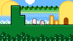 Kirby inhaling an enemy in Kirby's Adventure.