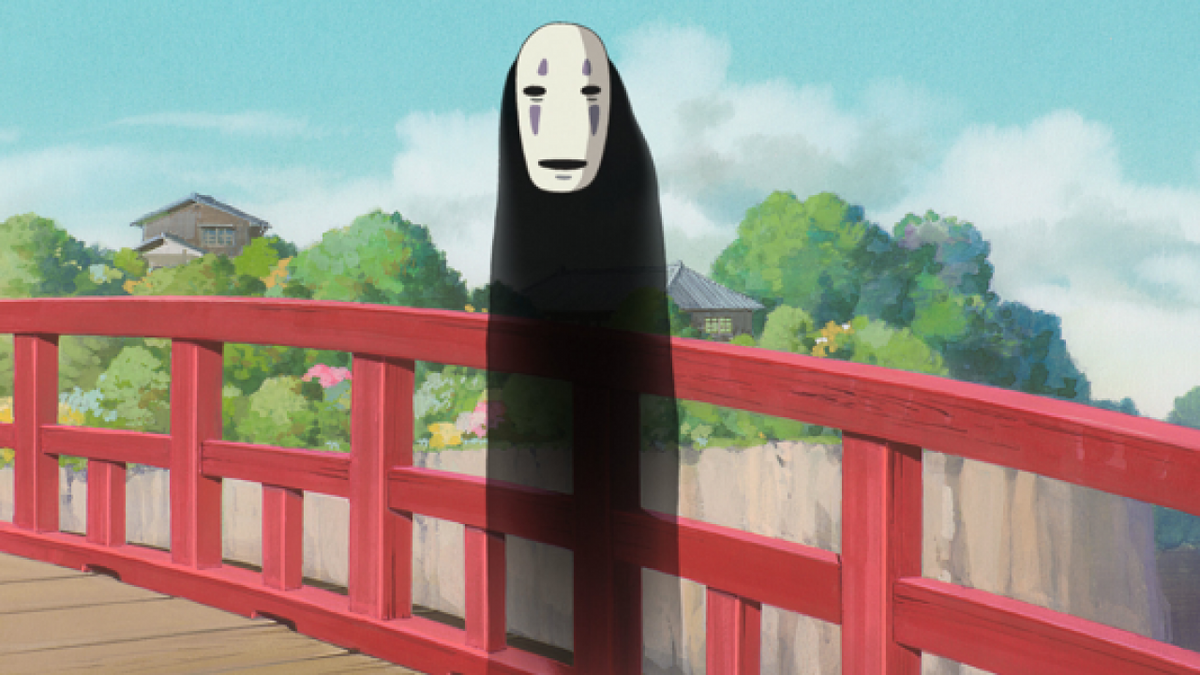 No-Face standing on bridge in Spirited Away