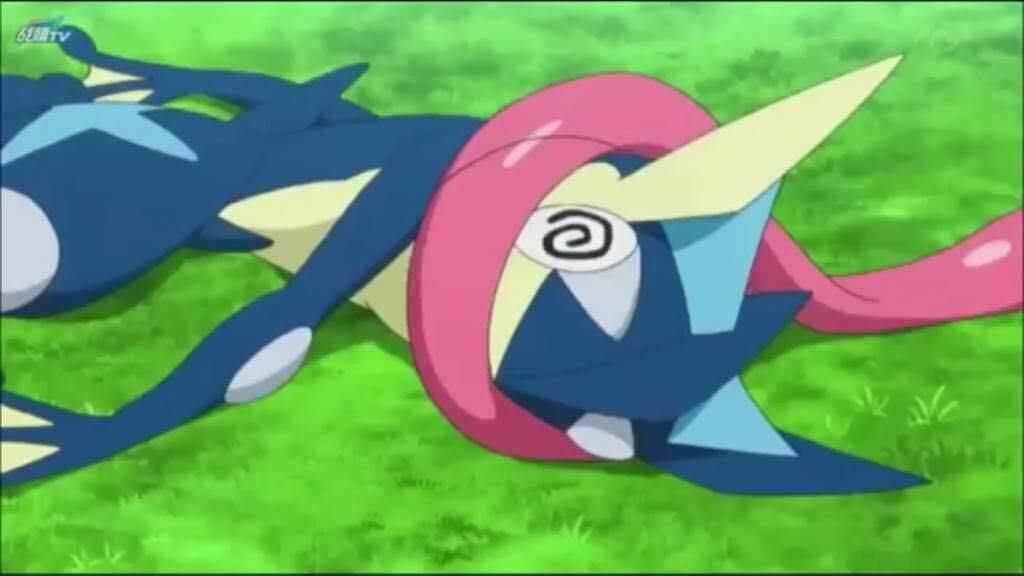 A defeated Greninja from Pokemon