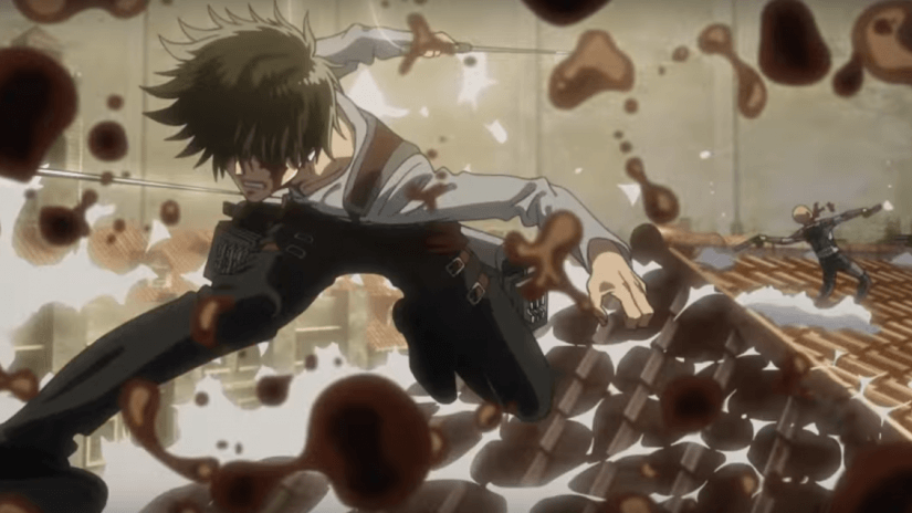 Levi kicking butt in Attack on Titan