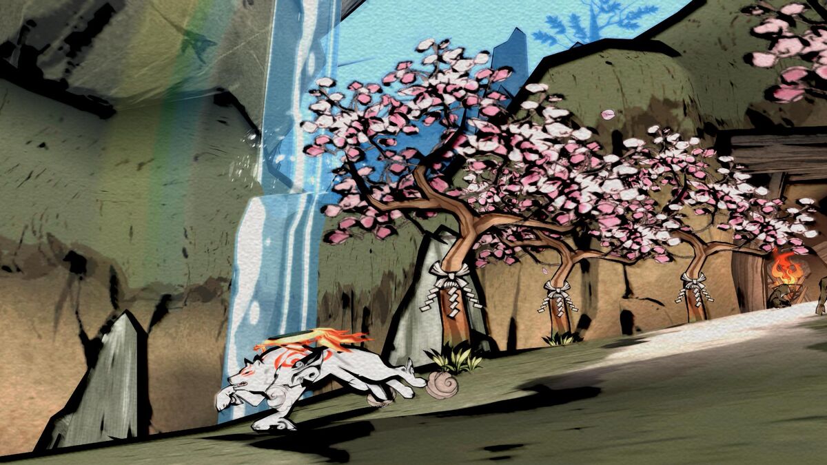 A screenshot of Amaterasu from Okami.