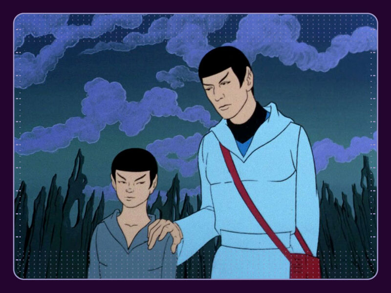 Animated Spock with his younger self