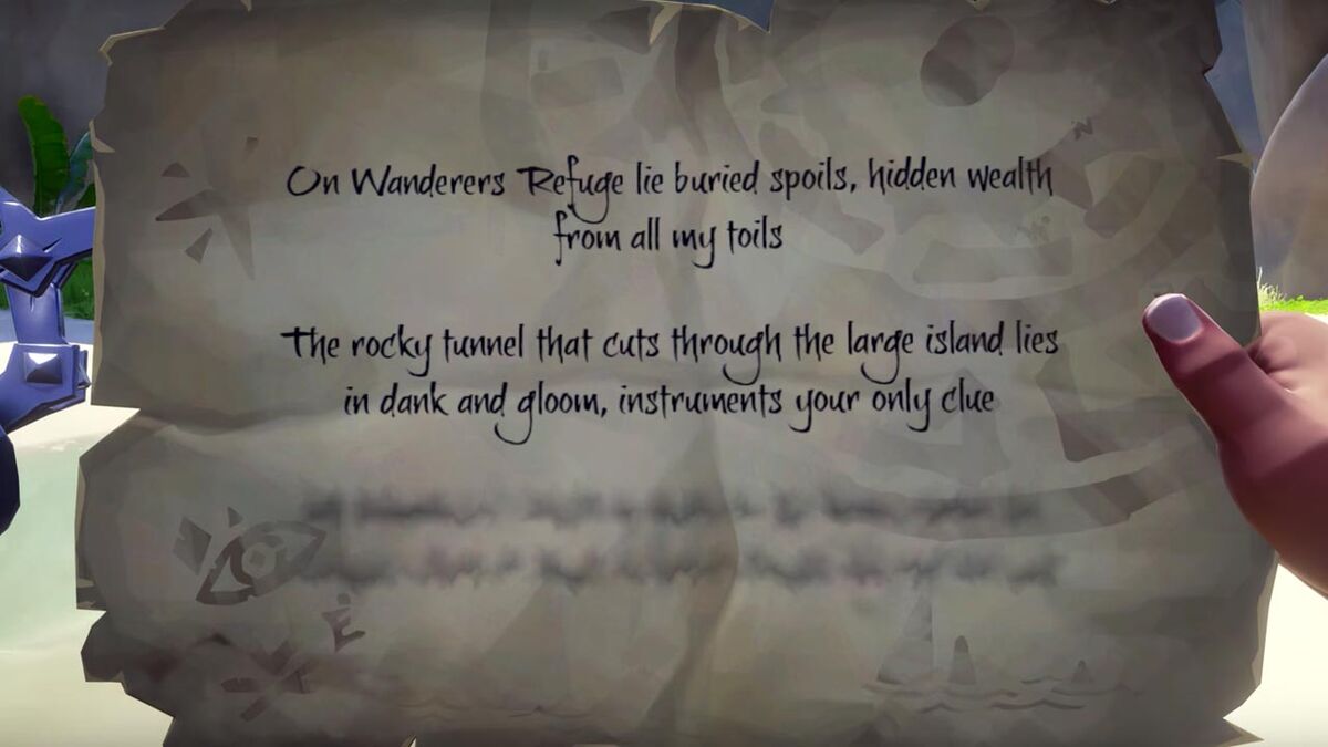 Sea of Thieves riddle page with some lines blurred out