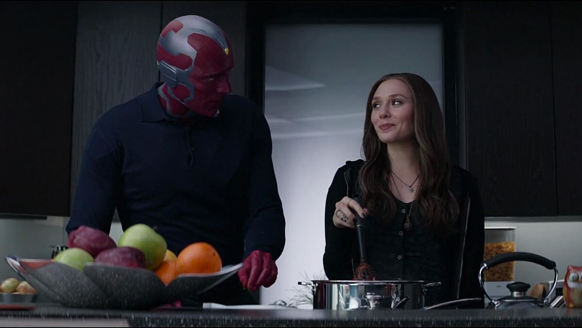 Scarlet Witch and Vision cooking together MCU Avengers 