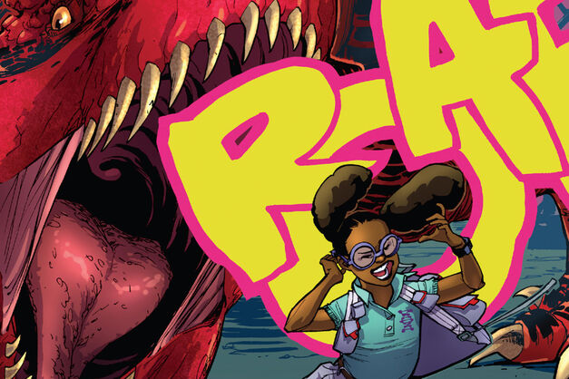 Lunella Lafayette, aka Moon Girl and her dinosaur having a dispute.