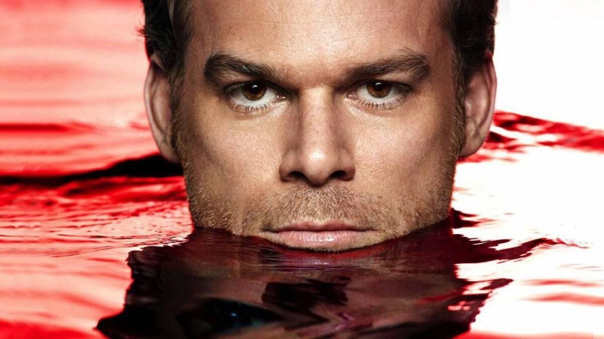 dexter in a red pool