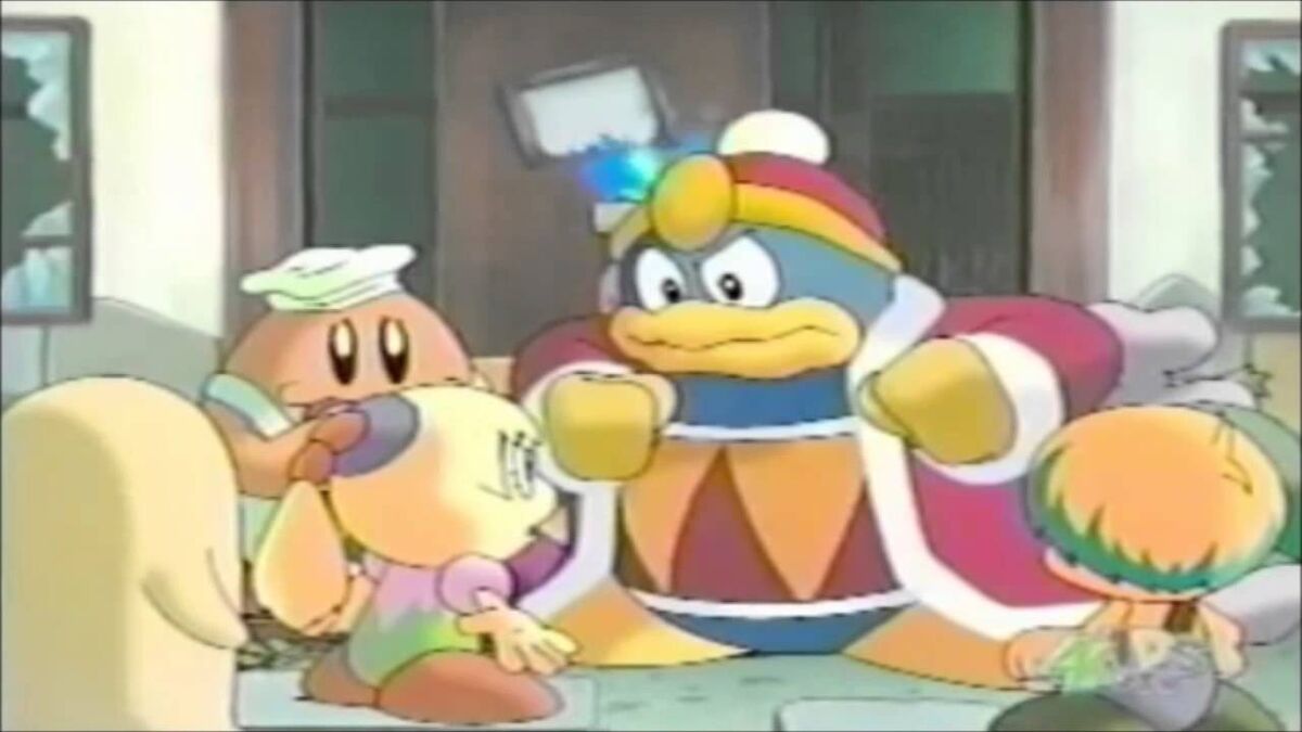 King Dedede talking to the people of Cappy Town in the Anime Kirby: Right back at ya