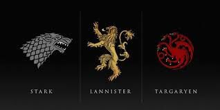 Game of Thrones Stark Lannister and Targaryen house emblems
