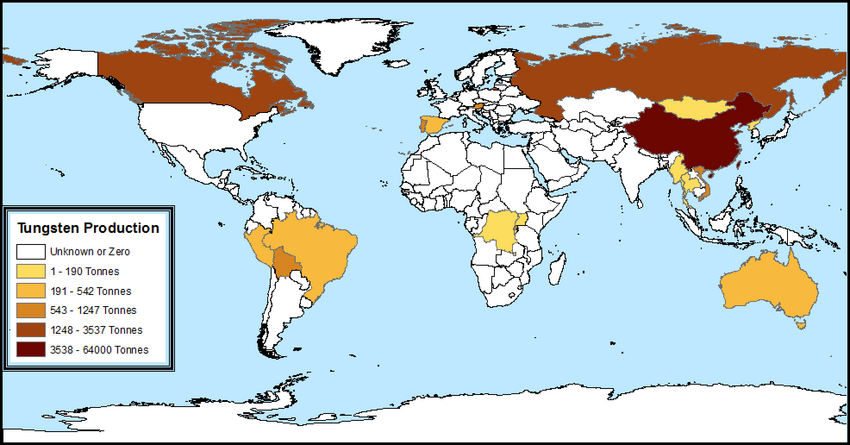 Tungsten mined in 2013