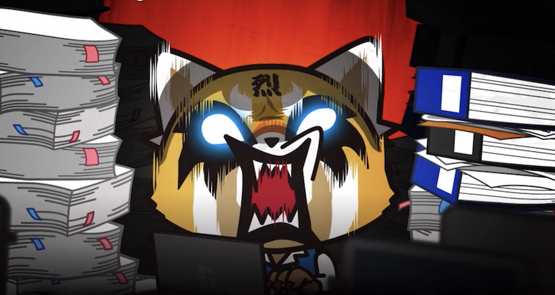 Aggretsuko raging in the office