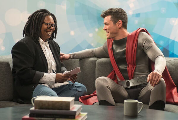 superhero meets Whoopi Goldberg on talk show 