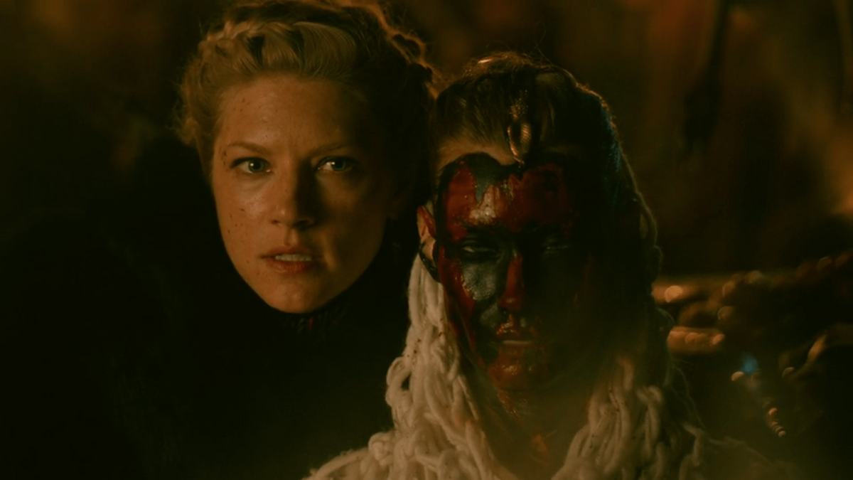 Vikings episode The Vision Lagertha with red and black paint on her face