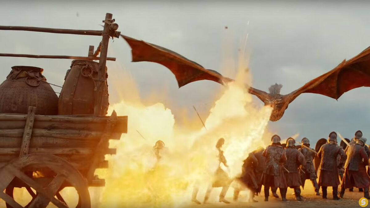 Dragonfire eradicates a line of Lannister soldiers