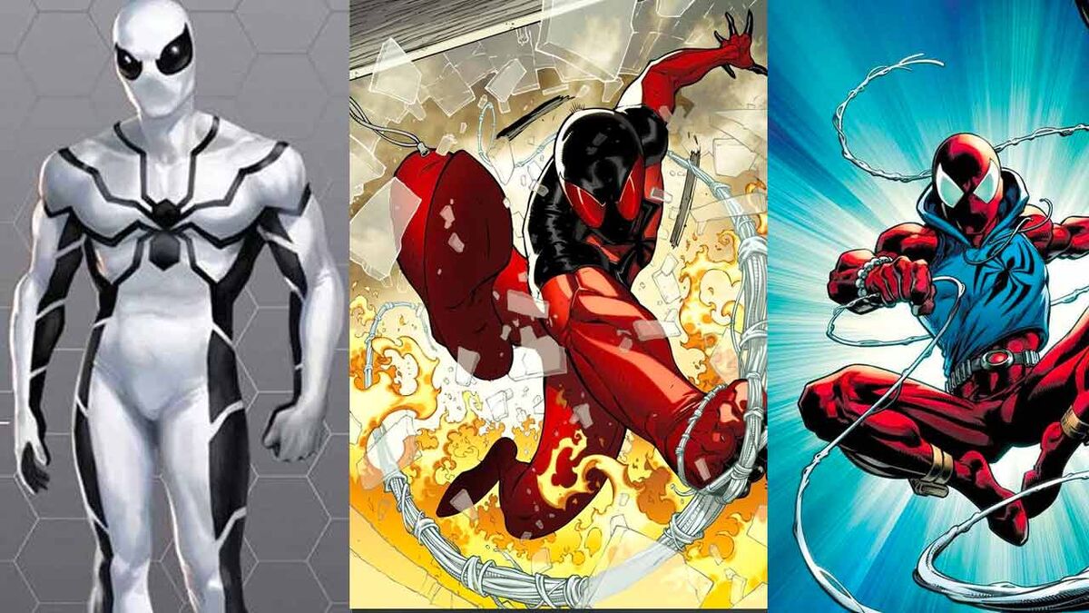 A glimpse at the Future (Foundation) and two Scarlet Suits - the stealth variant and the OG Ben Reilly one.