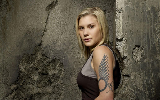 BATTLESTAR GALACTICA -- Pictured: Katee Sackhoff as Kara &quot;Starbuck&quot; Thrace -- SCI FI Channel Photo: Justin Stephens