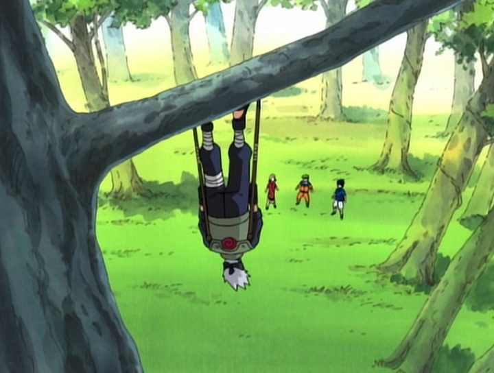 Kakashi teaches Team 7 to climb trees in 'Naruto'.