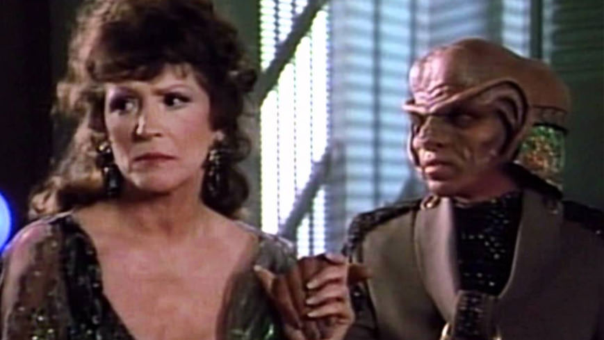 Majel Barret as Lwaxana Troi with Frank Corsentino as Tog on Star Trek: The Next Generation