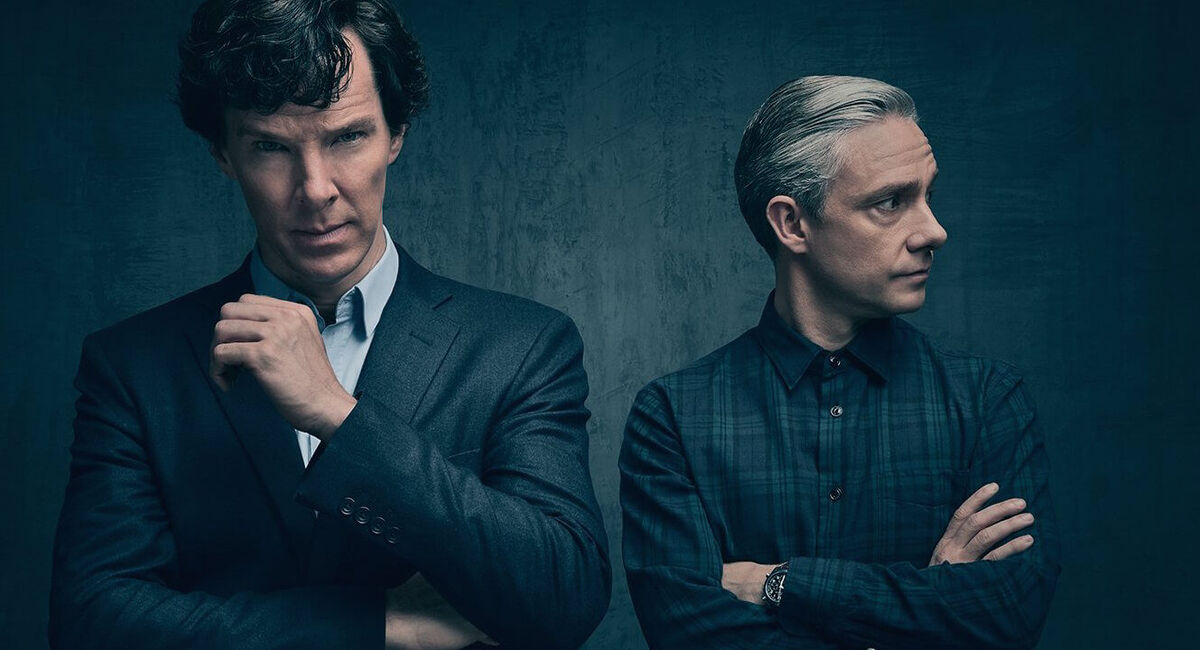 Benedict Cumberbatch and Martin Freeman as Sherlock Holmes and Watson on Sherlock