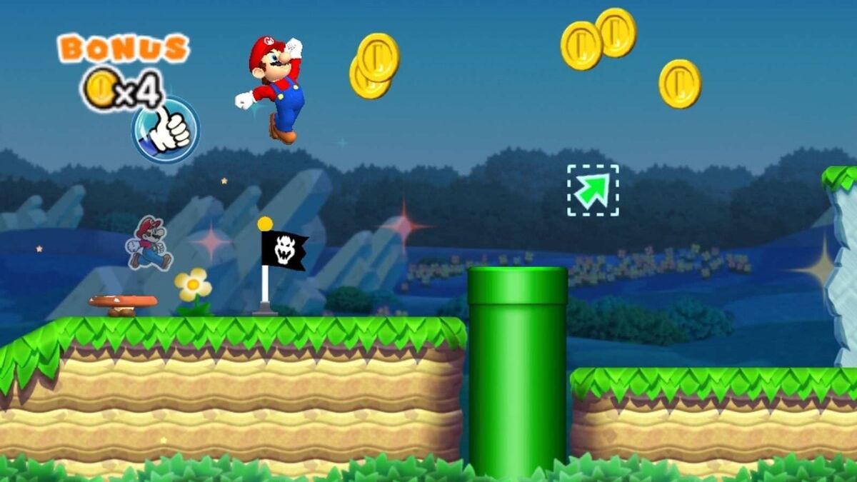 A screenshot of Mario racing against a ghost in Super Mario Run.