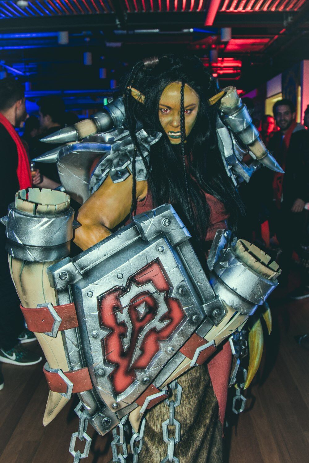 Clare McCutcheon as a Horde Warfront Orc at the Battle For Azeroth launch event in Sydney.