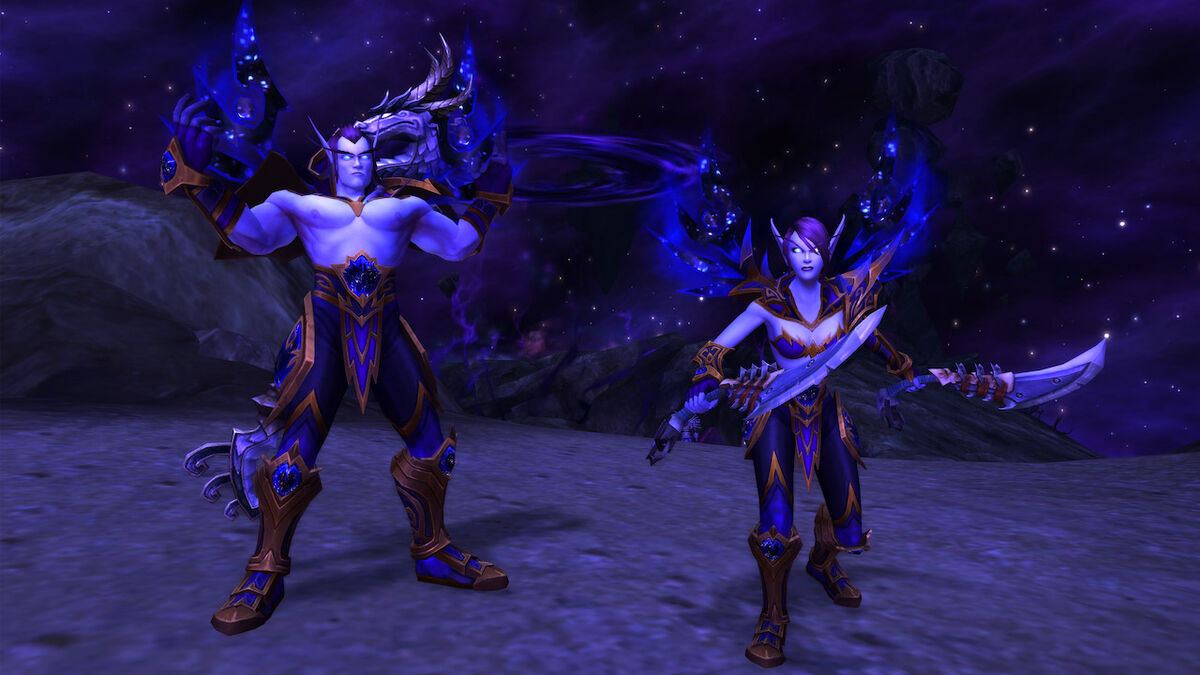 Void elves in heritage armor from World of Warcraft