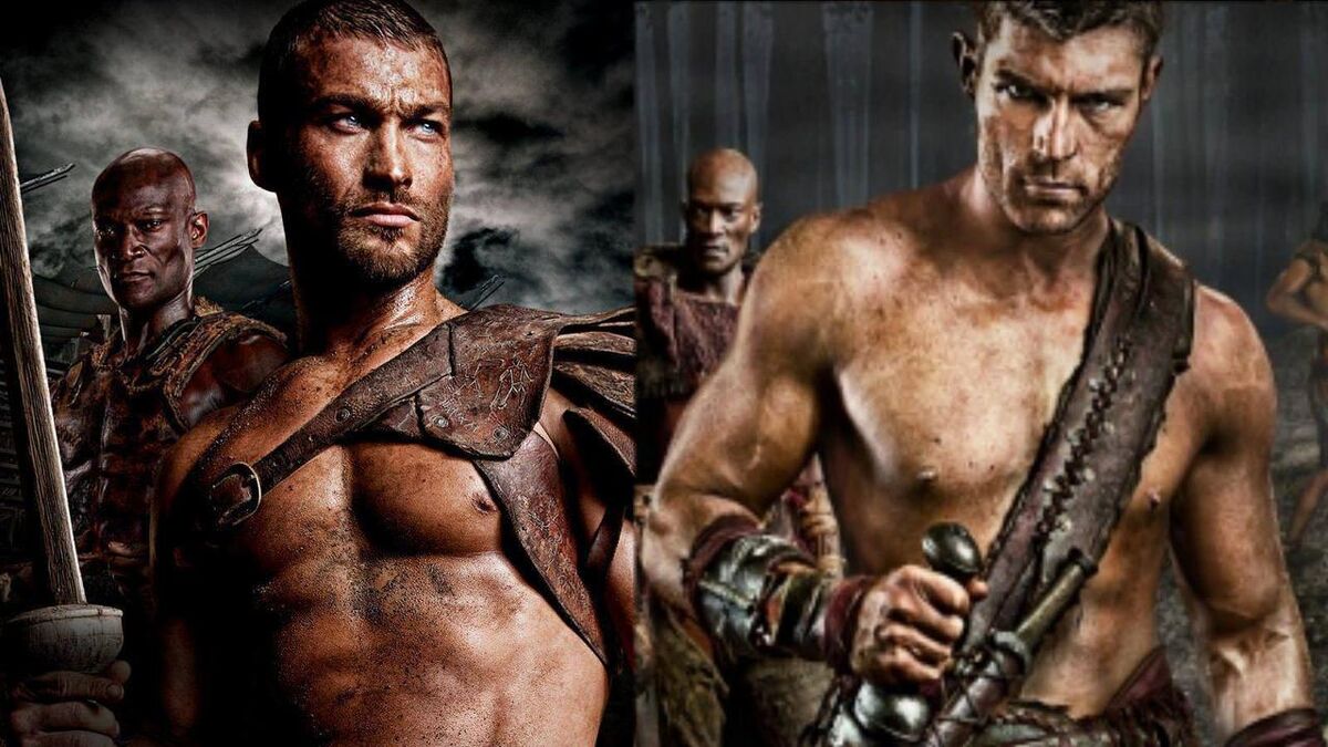 Spartacus Andy Whitfield and Liam McIntyre as Spartacus