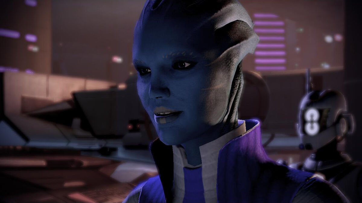 An image of a member of the asari race from Mass Effect.