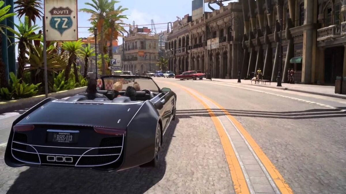 driving down the road in restalm final fantasy xv