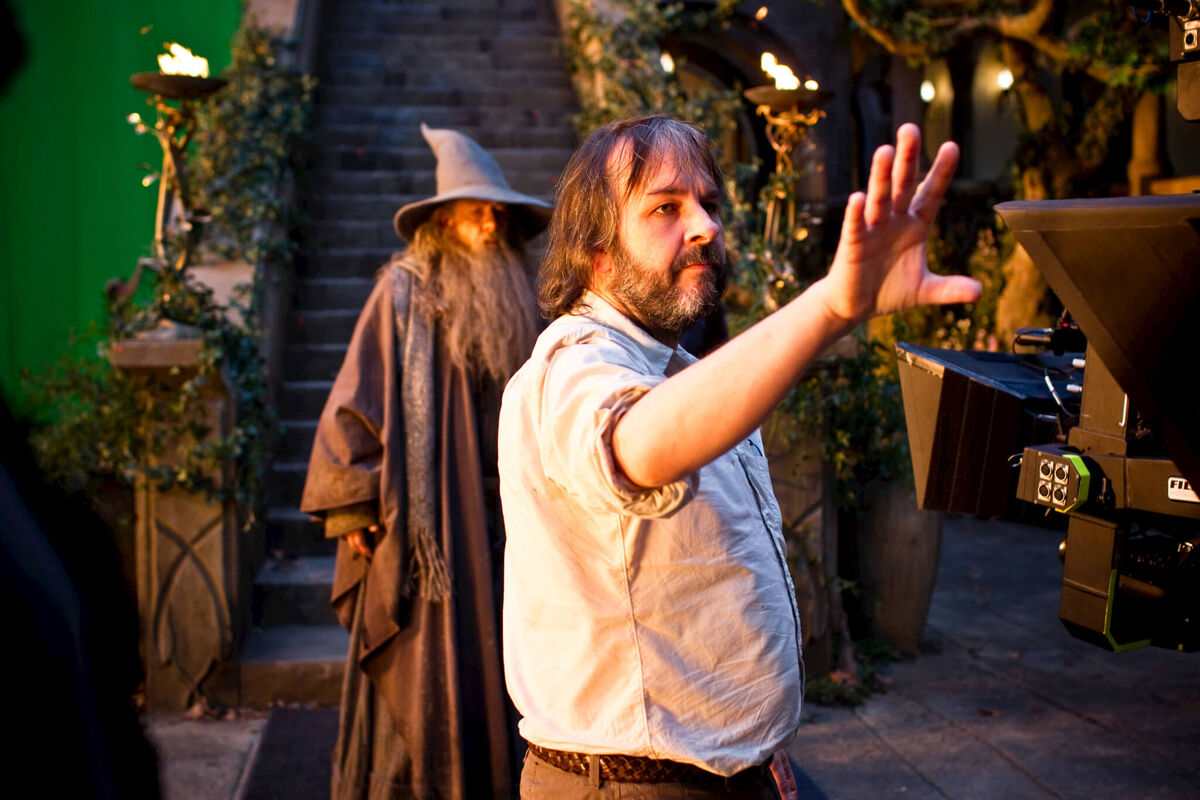 IAN McKELLEN and director PETER JACKSON on the set of THE HOBBIT: AN UNEXPECTED JOURNEY