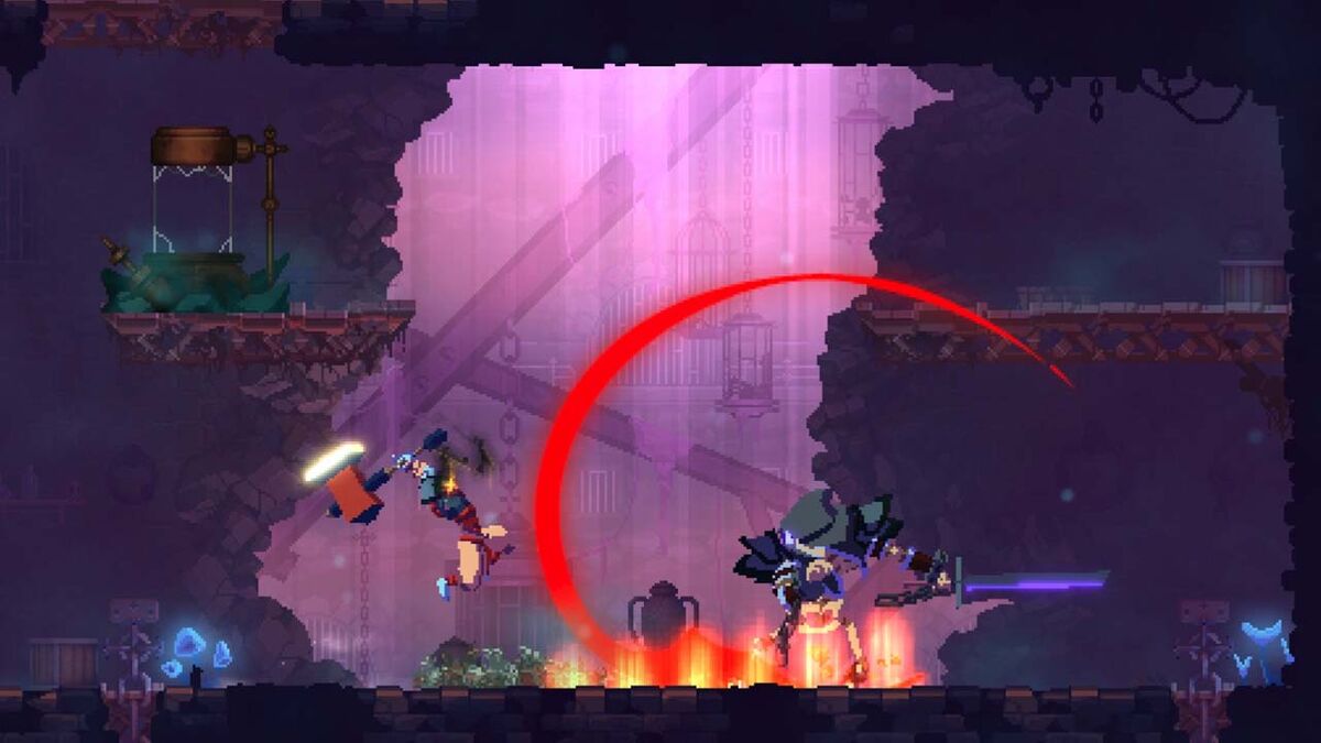 Dead Cells player and enemy swing at each other