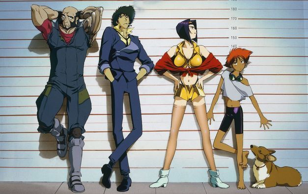 The Bebop crew standing together in a police lineup.