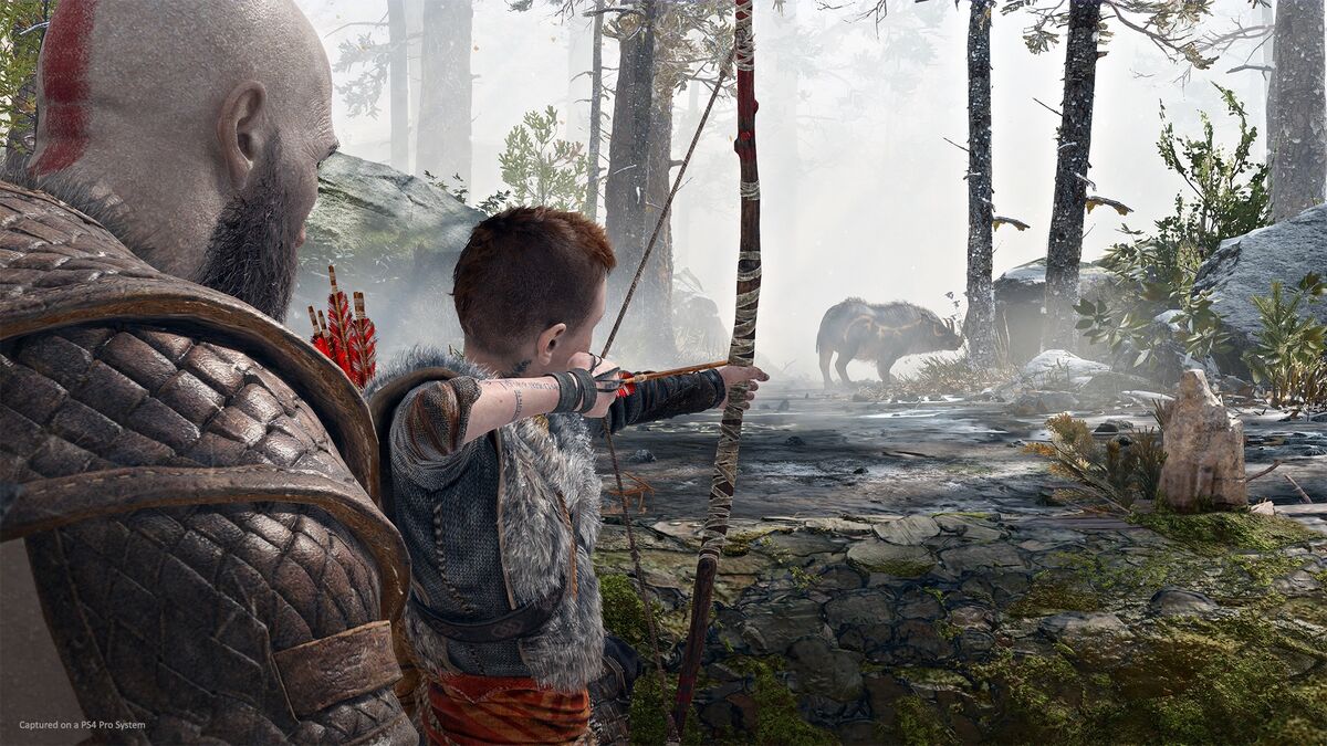 Kratos' son aims at a boar