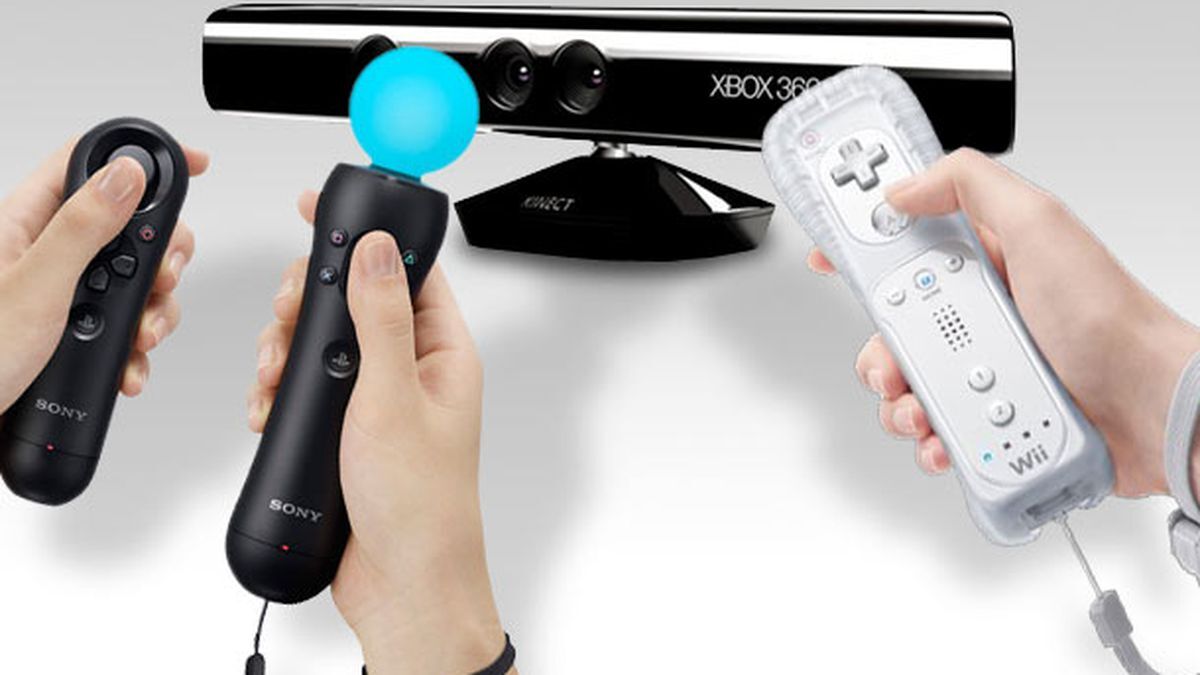 From Left to Right we see a PlayStation Move, Xbox 360 Kinect and Wiimote with cover