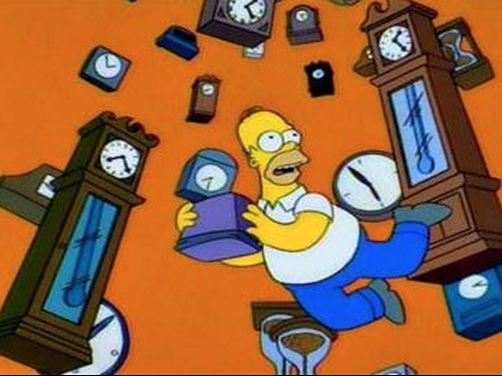 The Simpsons Homer traveling in time with toaster