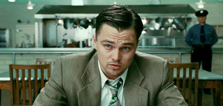 shutter-island-dicaprio in a cafeteria