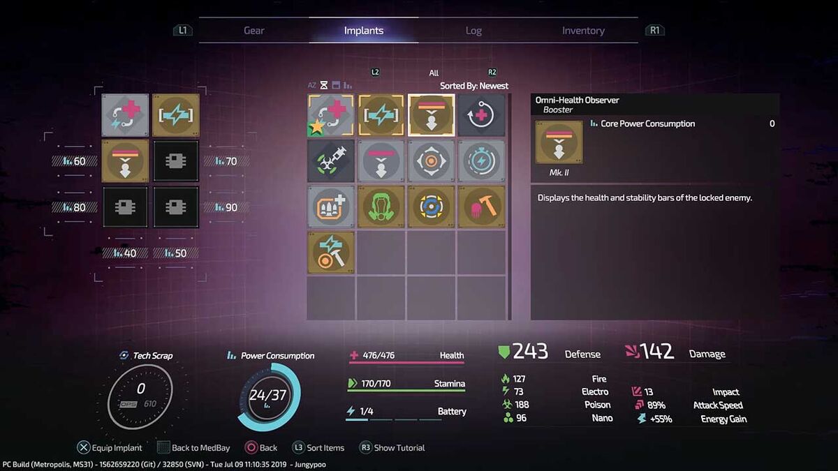 Surge 2 implants menu RPG