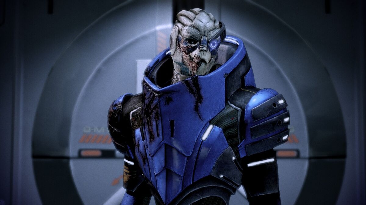 An image of a member of the turian race from Mass Effect.