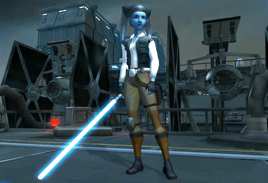 Blue character holding ightsaber Star Wars Uprising