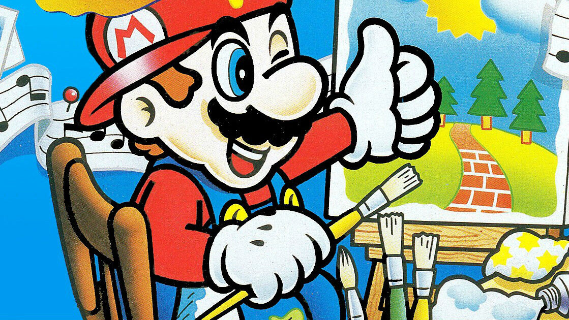 An image from the box art of Mario Paint for the SNES.