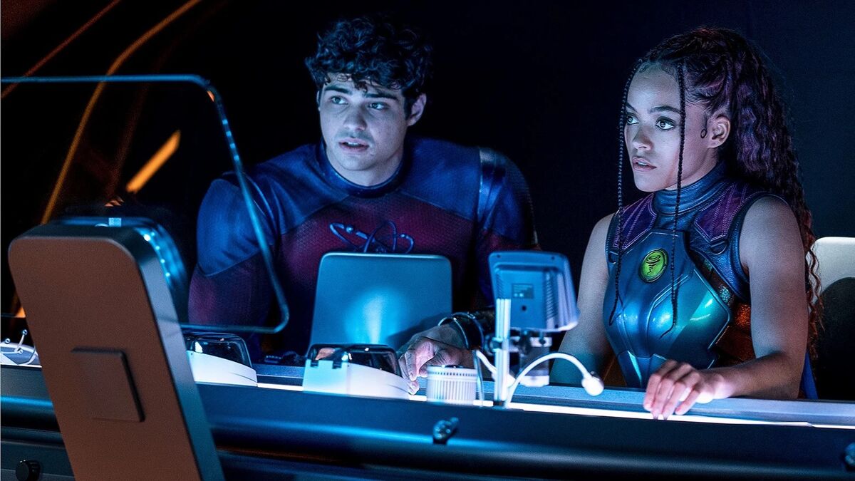 Black Adam Noah Centineo as Atom Smasher (left) and Quintessa Swindell as Cyclone.