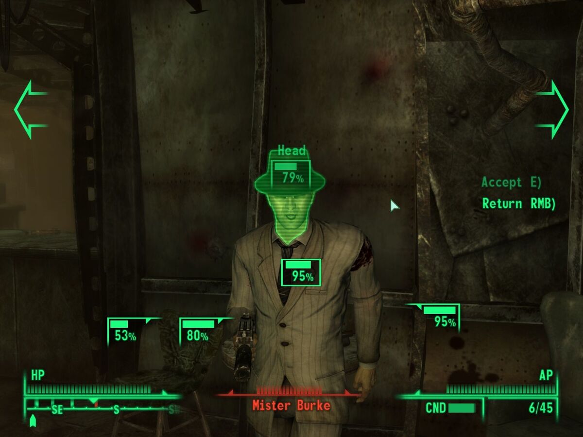 Fallout 3 V.A.T.S. in action on Mister Burke