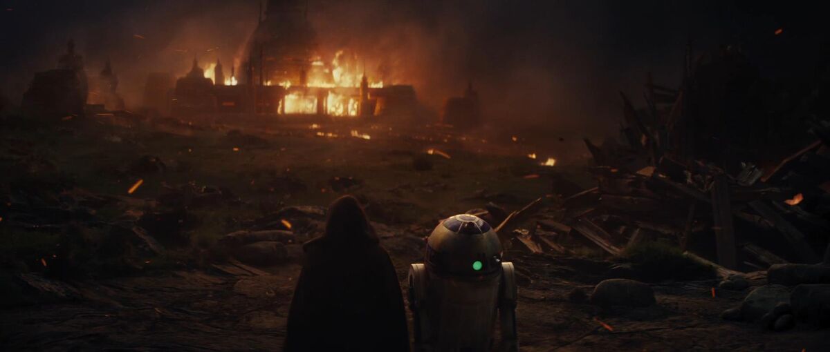 Luke Skywalker and R2-D2 watched the Jedi Academy burn