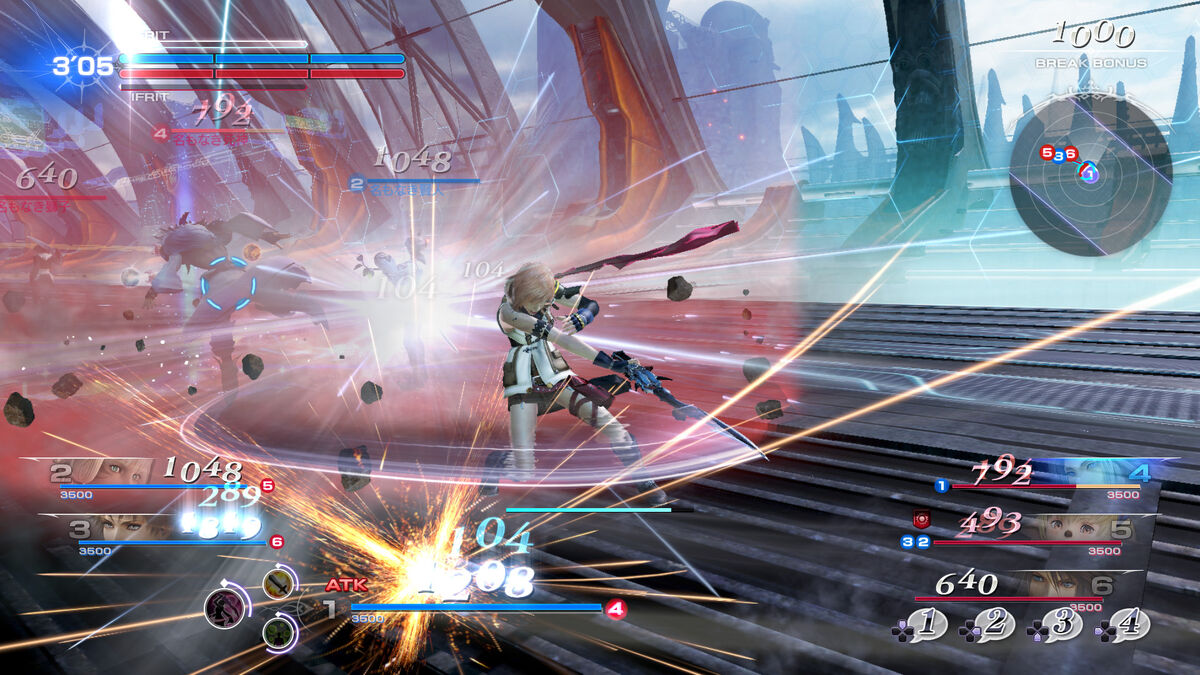Lightning unleashing a combination attack on her foes in DIssidia Final Fantasy NT