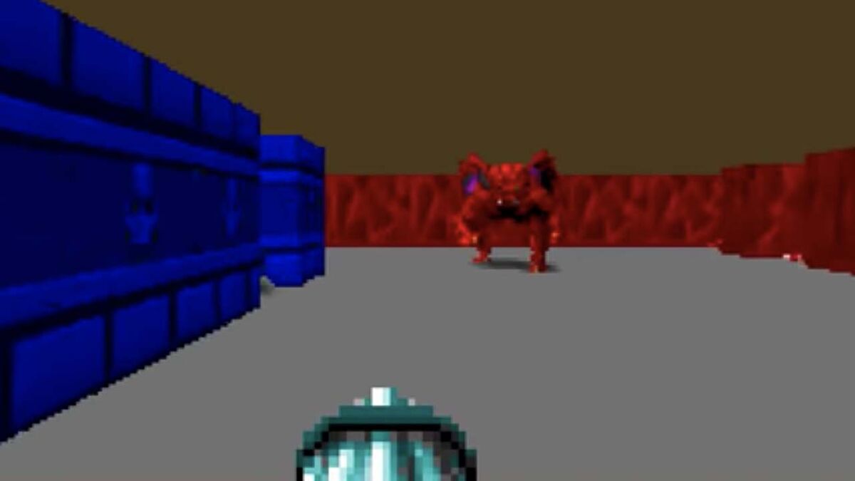 Blazkowicz fights the final demon boss of Wolfenstein 3D