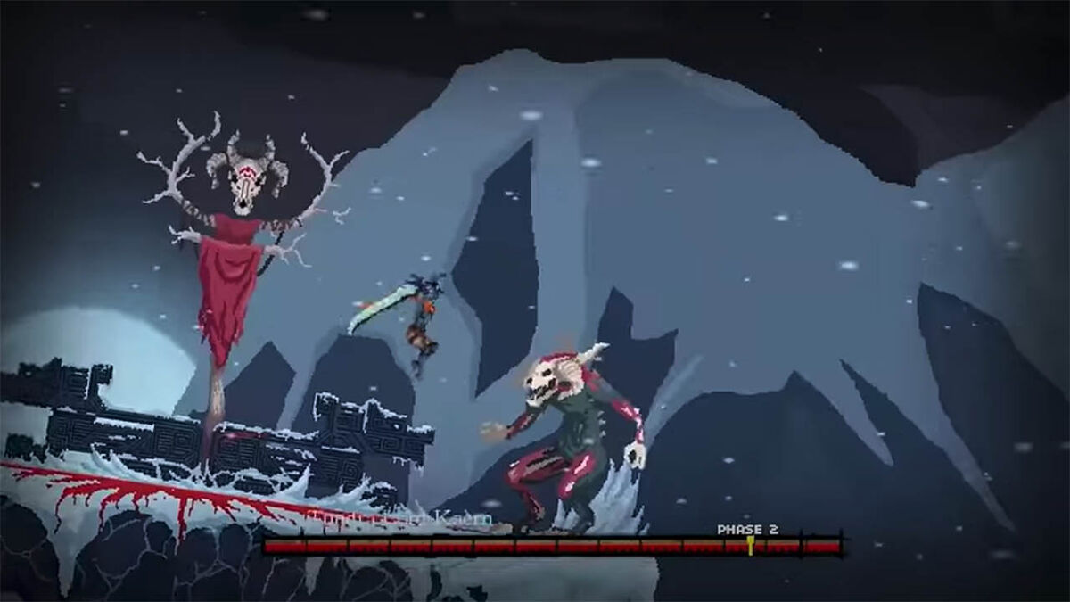 Jumping into the air to hit Kaern with a greatsword.
