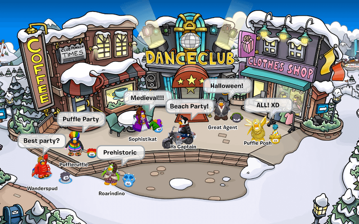 A typical Club Penguin scene.