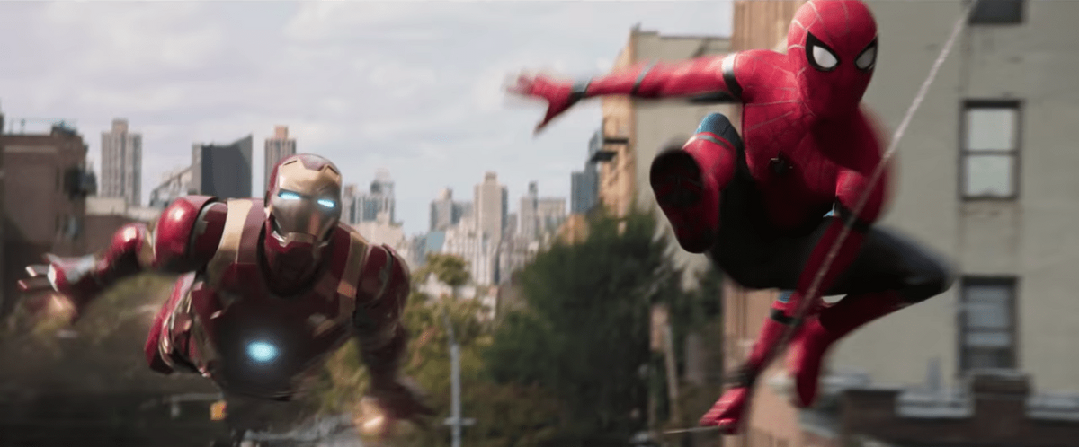 Iron Man and Spidey in Spider-Man: Homecoming