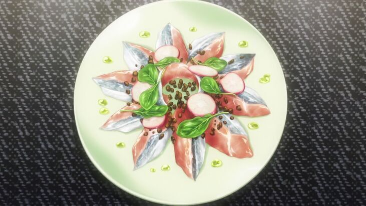 Scorched Pacific Saury Carpaccio from 'Food Wars!'